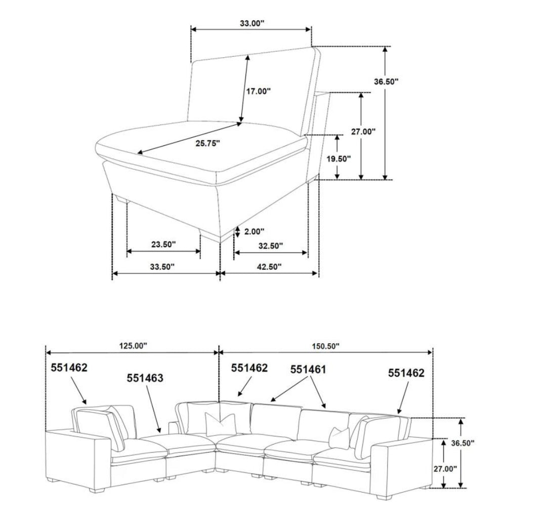 LAKEVIEW 6-PIECE UPHOLSTERED MODULAR SECTIONAL CHOCOLATE