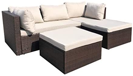 3 Piece Patio PE Wicker Rattan Corner Sofa Set