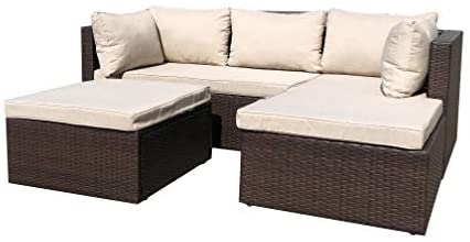 3 Piece Patio PE Wicker Rattan Corner Sofa Set