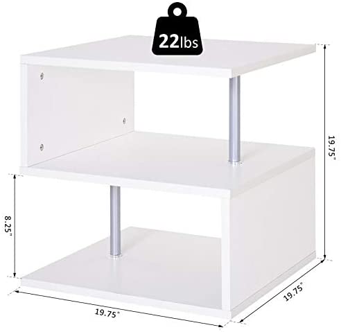20" Modern Designer S-Shaped Multi Level Accent End Table Shelf - White/ Black