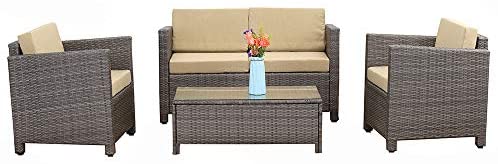 5 Piece Conversation Set Wicker Sectional