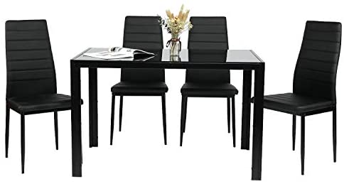 7 Piece Kitchen Dining Table Set for 6, Glass Table