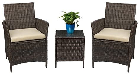 Patio Porch Furniture Sets 3 Pieces PE Rattan Wicker Chairs with Table