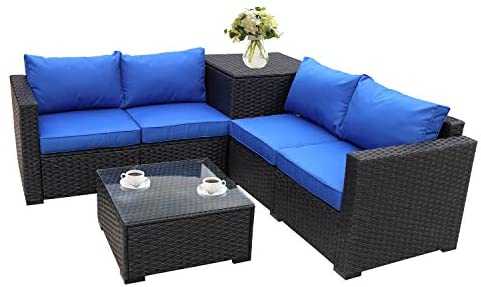 Furniture Set 4 Piece Patio Black Rattan Sectional Loveseat Couch Set
