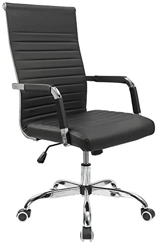 Ribbed Office Desk Chair Mid-Back PU Leather Executive Conference Task Chair