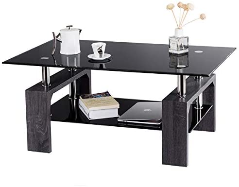 Rectangle Glass Coffee Table, Clear Top
