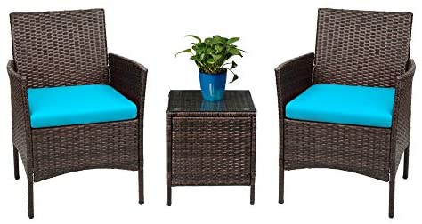 Patio Porch Furniture Sets 3 Pieces PE Rattan Wicker Chairs with Table