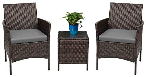 Patio Porch Furniture Sets 3 Pieces PE Rattan Wicker Chairs with Table