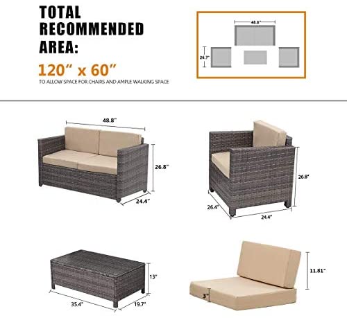 5 Piece Conversation Set Wicker Sectional