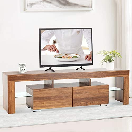 Modern TV Stand with LED Lights, 63 Inch TV Stand with 2 Drawers and Shelves