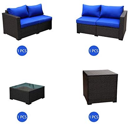 Furniture Set 4 Piece Patio Black Rattan Sectional Loveseat Couch Set