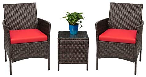Patio Porch Furniture Sets 3 Pieces PE Rattan Wicker Chairs with Table