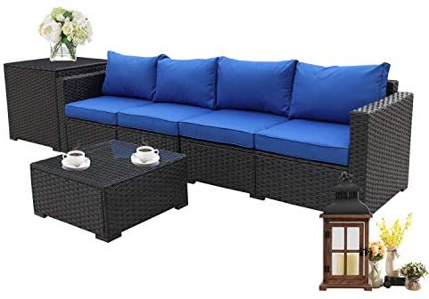 Furniture Set 4 Piece Patio Black Rattan Sectional Loveseat Couch Set