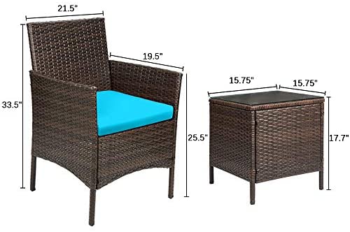 Patio Porch Furniture Sets 3 Pieces PE Rattan Wicker Chairs with Table