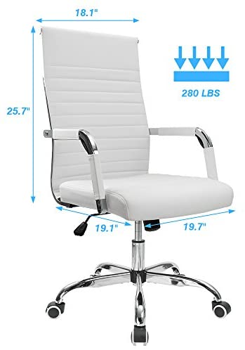 Ribbed Office Desk Chair Mid-Back PU Leather Executive Conference Task Chair