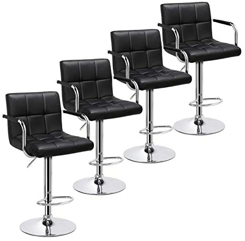 Black Square Design With Arms Barstools Set Of 2