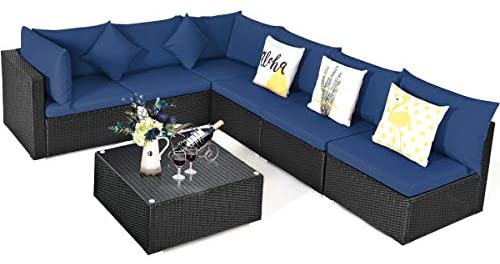 7 Piece Patio Furniture Set, Outdoor Sectional Sofa w/Pillows and Cushions