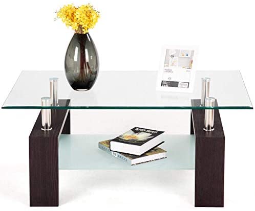Rectangle Glass Coffee Table, Clear Top