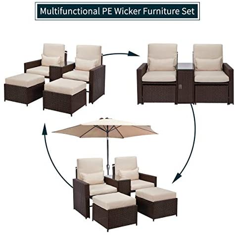 5 Piece Outdoor Furniture Sets PE Wicker Rattan Chaise Lounge
