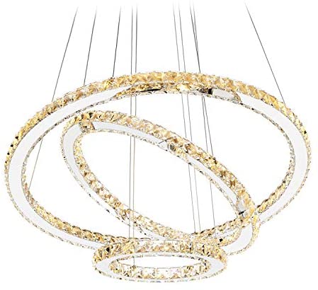 ANTILISHA Modern Crystal Chandelier Lighting Ceiling Dining Room Living Room Chandeliers Contemporary Led Light Fixtures Hanging 3 Ring Foyer Girls Bedroom Pendant Lights Cool White