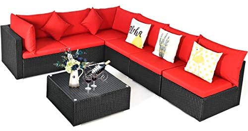 7 Piece Patio Furniture Set, Outdoor Sectional Sofa w/Pillows and Cushions