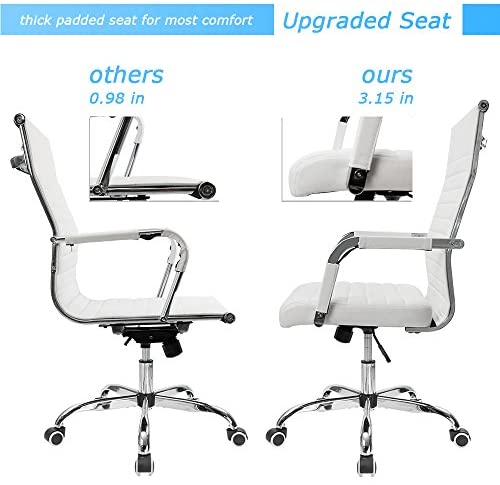 Ribbed Office Desk Chair Mid-Back PU Leather Executive Conference Task Chair