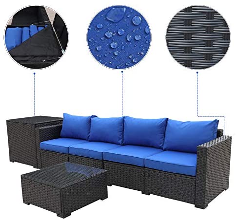 Furniture Set 4 Piece Patio Black Rattan Sectional Loveseat Couch Set