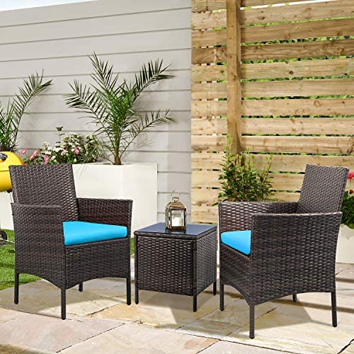 Patio Porch Furniture Sets 3 Pieces PE Rattan Wicker Chairs with Table