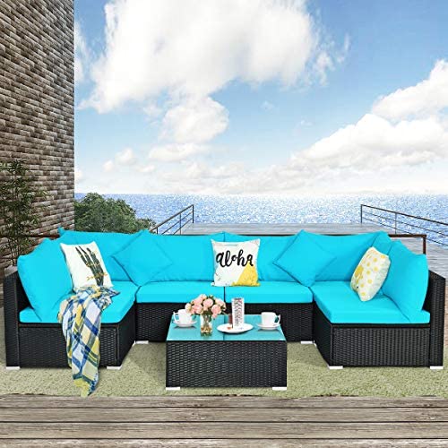 7 Piece Patio Furniture Set, Outdoor Sectional Sofa w/Pillows and Cushions