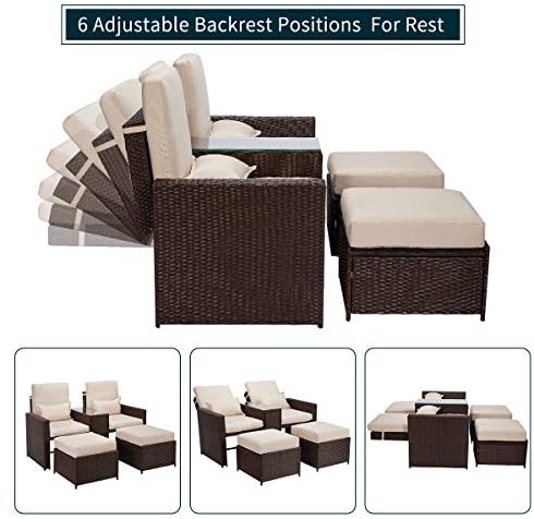 5 Piece Outdoor Furniture Sets PE Wicker Rattan Chaise Lounge