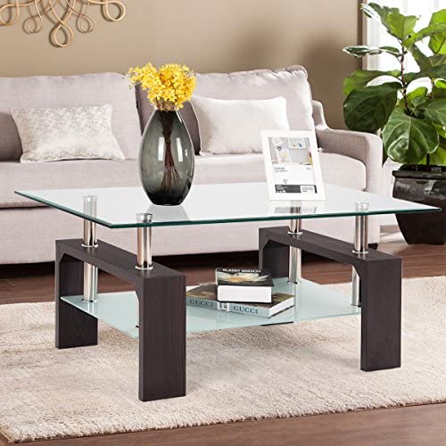 Rectangle Glass Coffee Table, Clear Top