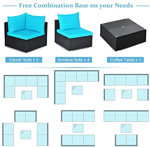 7 Piece Patio Furniture Set, Outdoor Sectional Sofa w/Pillows and Cushions