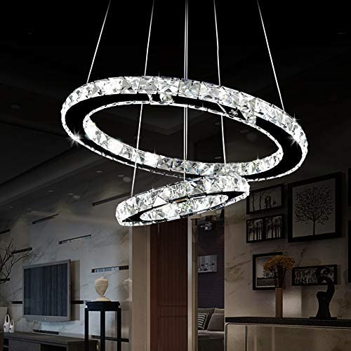 ANTILISHA Modern Crystal Chandelier Lighting Ceiling Dining Room Living Room Chandeliers Contemporary Led Light Fixtures Hanging 3 Ring Foyer Girls Bedroom Pendant Lights Cool White
