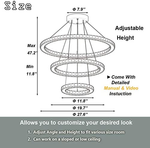 ANTILISHA Modern Crystal Chandelier Lighting Ceiling Dining Room Living Room Chandeliers Contemporary Led Light Fixtures Hanging 3 Ring Foyer Girls Bedroom Pendant Lights Cool White