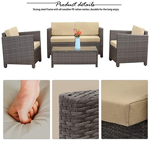 5 Piece Conversation Set Wicker Sectional