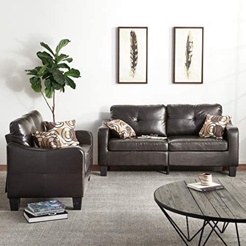 Bobkona Spencer Bonded Leather 2Piece Sofa & Loveseat Set in Espresso