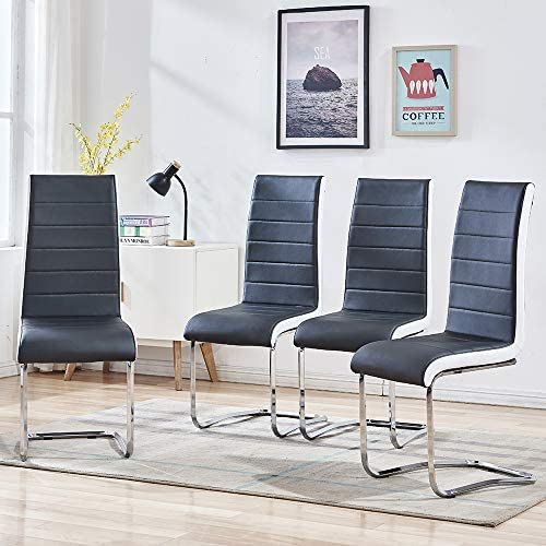 Set of 4 Black White Sides Modern Black Dining Chairs