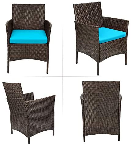 Patio Porch Furniture Sets 3 Pieces PE Rattan Wicker Chairs with Table