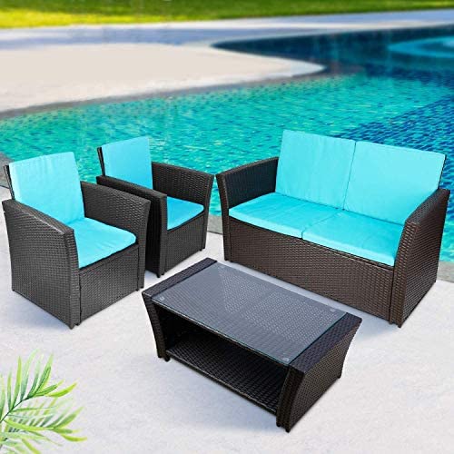 5 Piece Patio Outdoor Furniture Blue Couch Cushion
