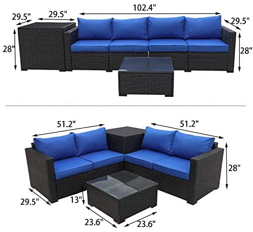 Furniture Set 4 Piece Patio Black Rattan Sectional Loveseat Couch Set