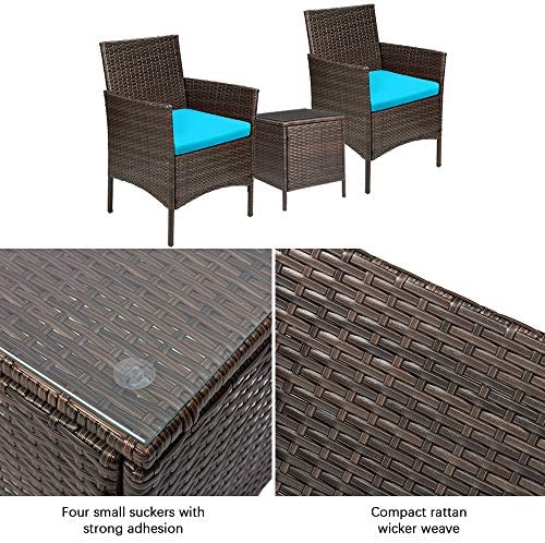 Patio Porch Furniture Sets 3 Pieces PE Rattan Wicker Chairs with Table