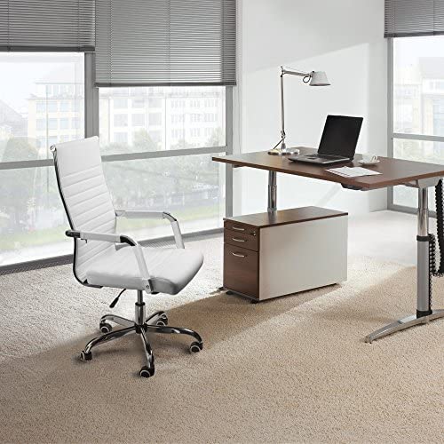 Ribbed Office Desk Chair Mid-Back PU Leather Executive Conference Task Chair