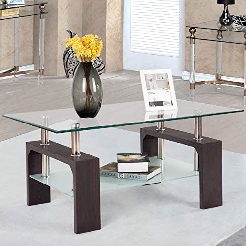 Rectangle Glass Coffee Table, Clear Top