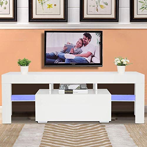High Gloss TV Stand with LED Lights,Modern TV Stand for 51 Inch TV