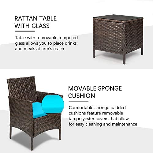 Patio Porch Furniture Sets 3 Pieces PE Rattan Wicker Chairs with Table