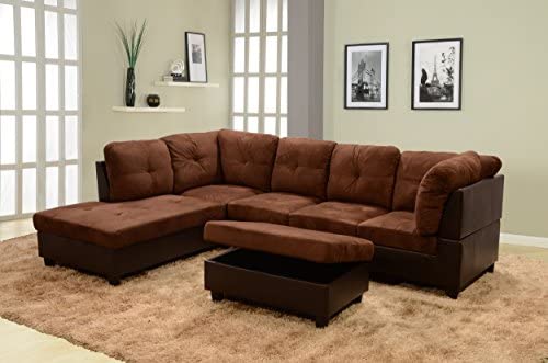 Microfiber with Leather Sofa Set With Ottoman, Red Raspberry