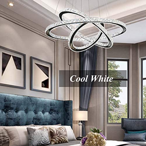ANTILISHA Modern Crystal Chandelier Lighting Ceiling Dining Room Living Room Chandeliers Contemporary Led Light Fixtures Hanging 3 Ring Foyer Girls Bedroom Pendant Lights Cool White