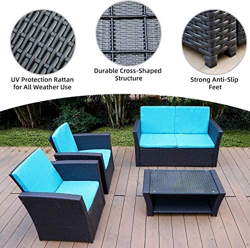 5 Piece Patio Outdoor Furniture Blue Couch Cushion