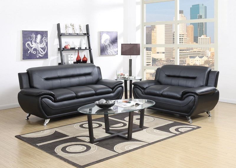 2Pcs Black Sofa And Loveseat