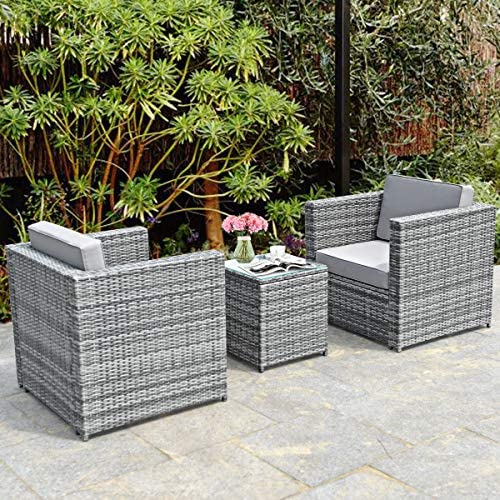 3 PCS Patio Wicker Bistro Set, Outdoor Rattan Sofa Set, Conversation Furniture w/Washable Cushion